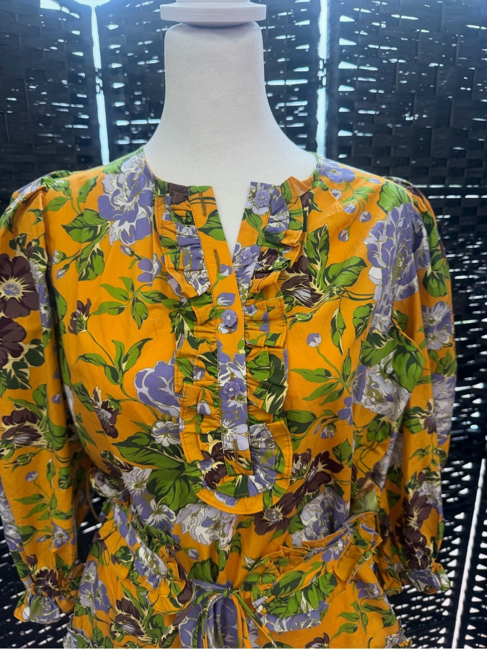 Farm Rio Floral Ruffle Front Dress